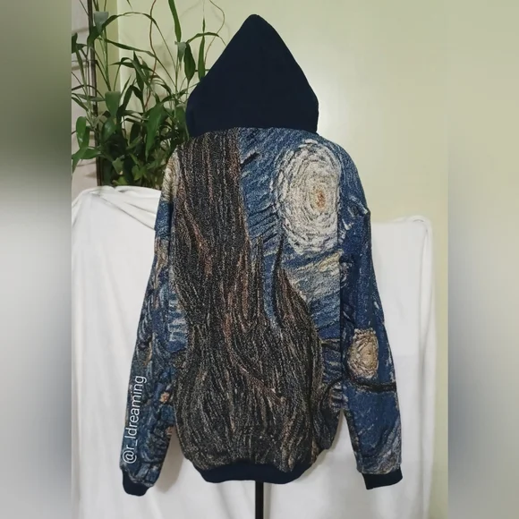 Jack Sews Starry Night Artistic Tapestry Hoodie Handcrafted Statement Wear Sz XL